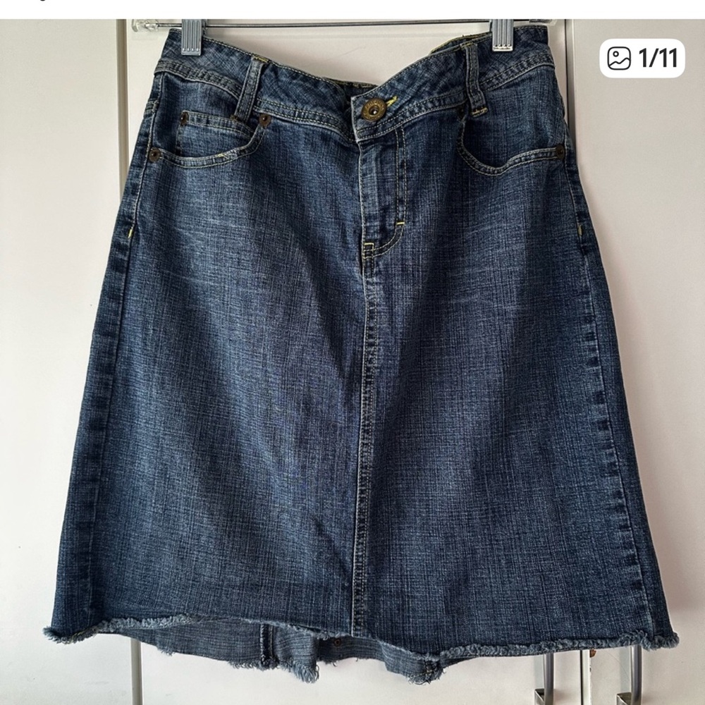 Arizona Jean Co Denim Mini Skirt Studded Pockets Raw Hem Juniors 5
